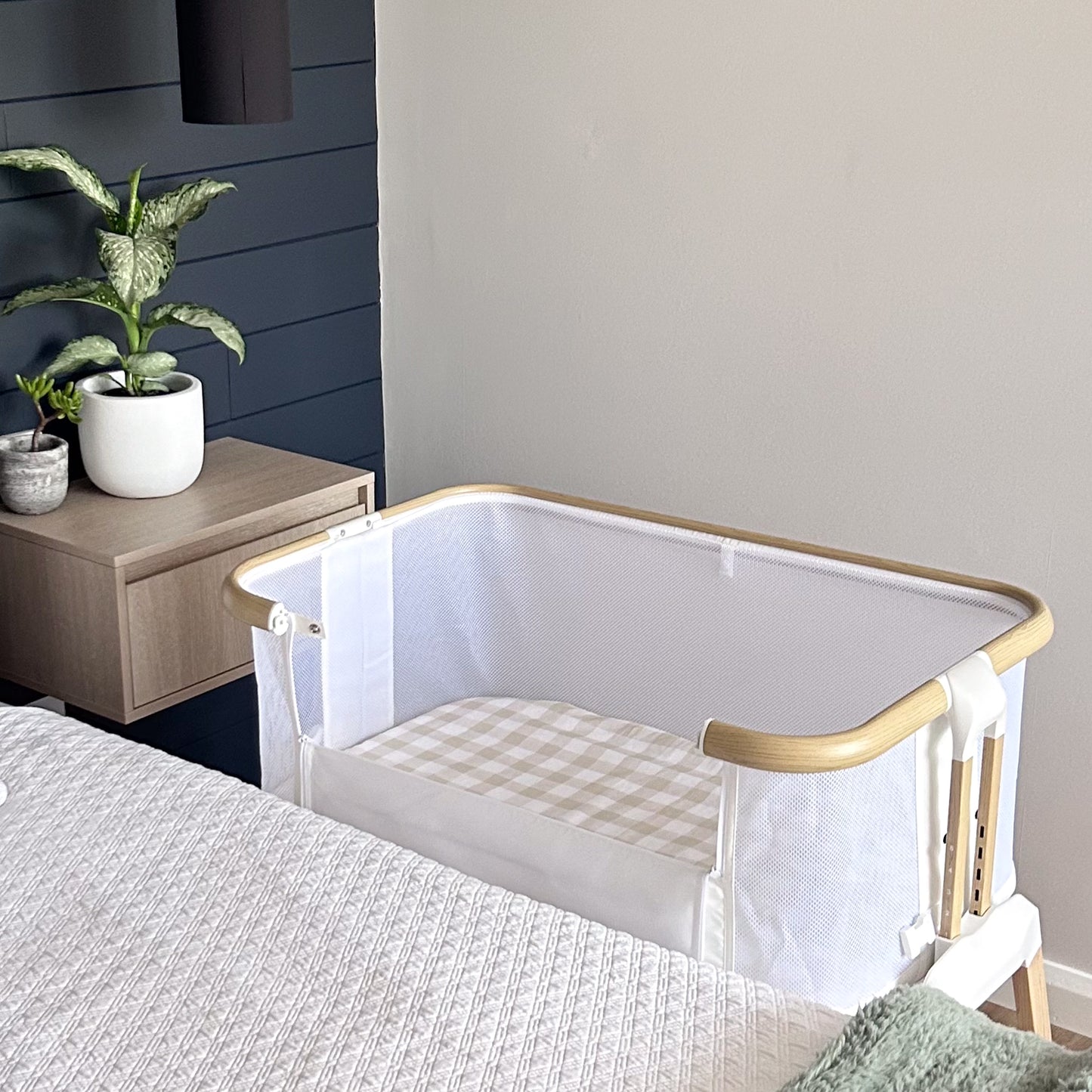 Co-Sleeper Bassinet / Change Pad Waterproof Sheet - Latte Gingham