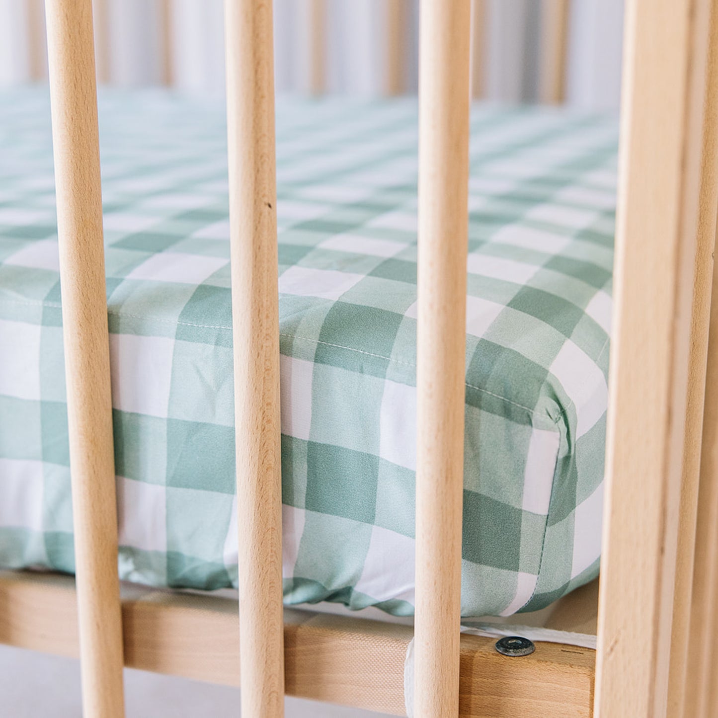 European / Large Cot Waterproof Sheet - Green Gingham