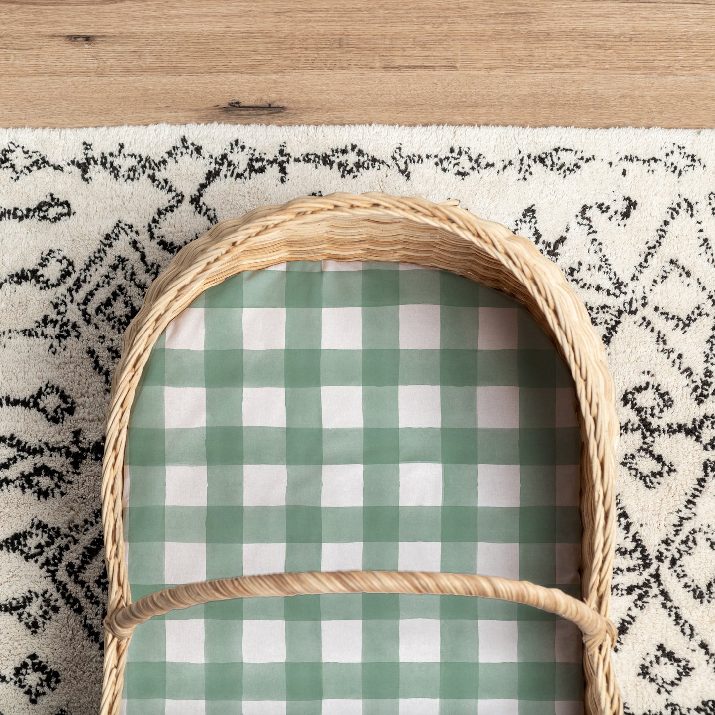 Small Bassinet Waterproof Sheet - Green Gingham