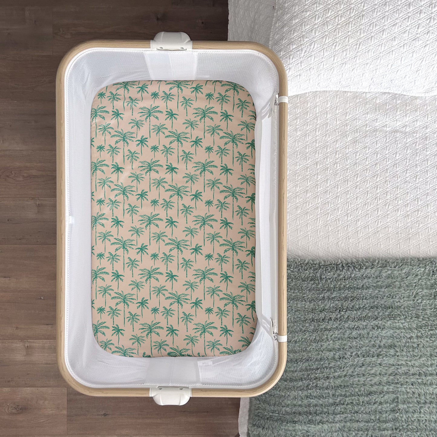 Co-Sleeper Bassinet / Change Pad Waterproof Sheet - Green Palms