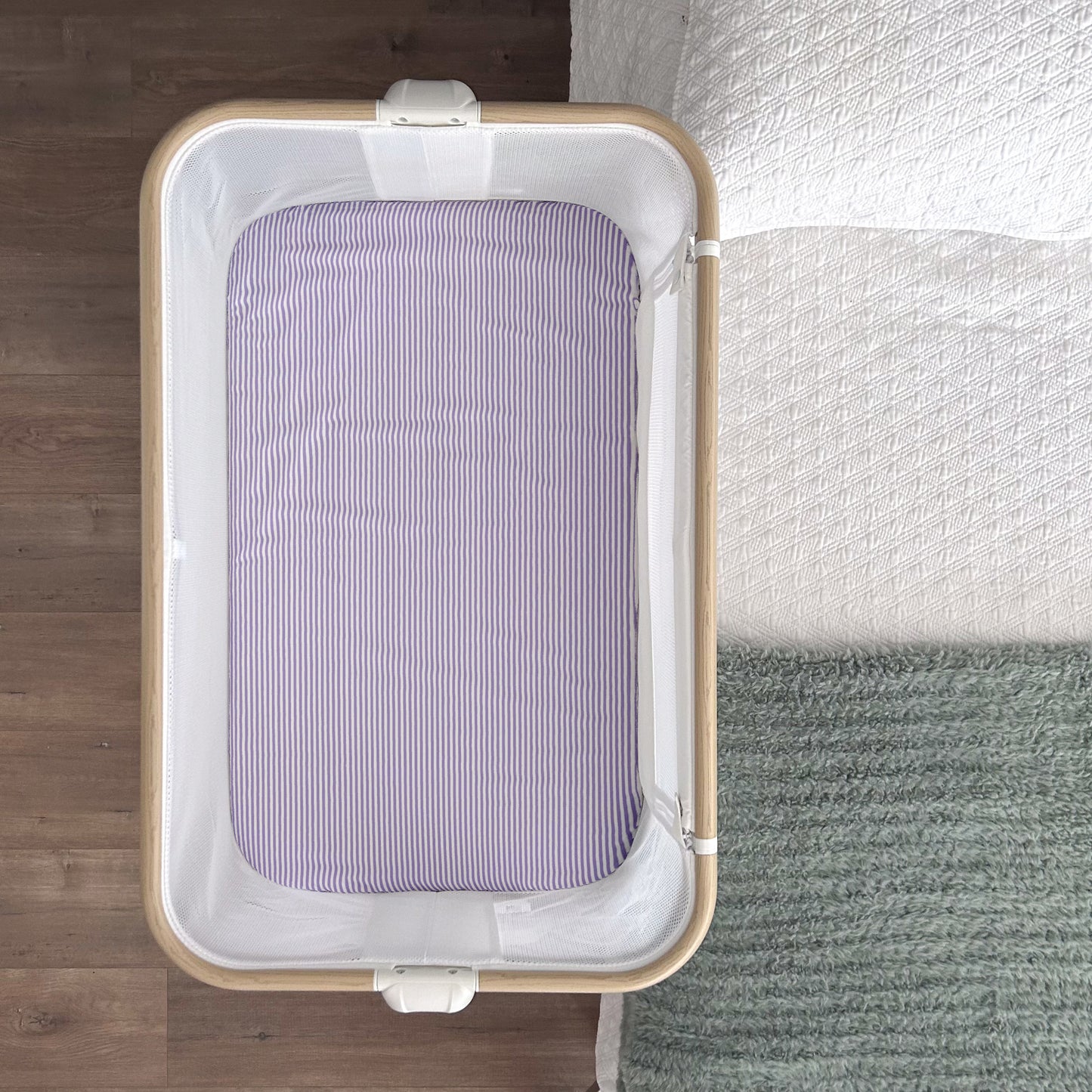 Co-Sleeper Bassinet / Change Pad Waterproof Sheet - Lavender Stripe