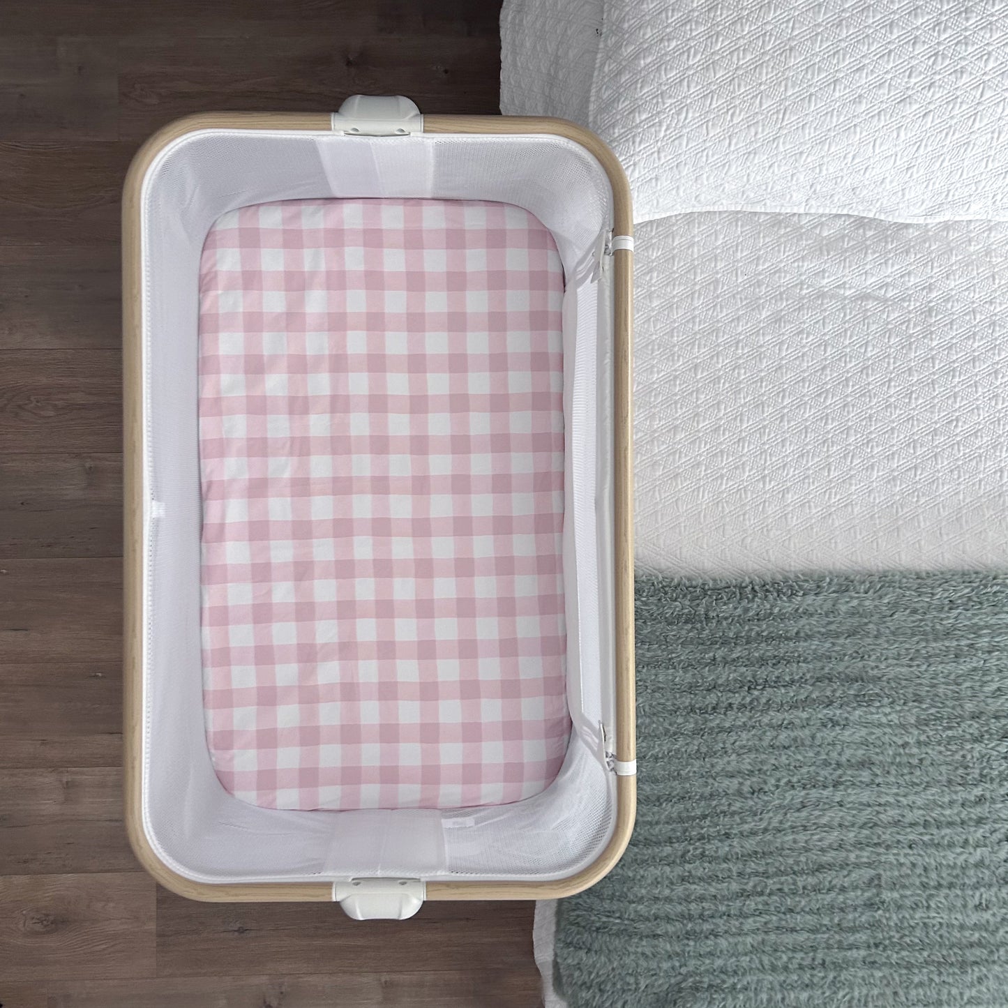 Co-Sleeper Bassinet / Change Pad Waterproof Sheet - Pink Gingham