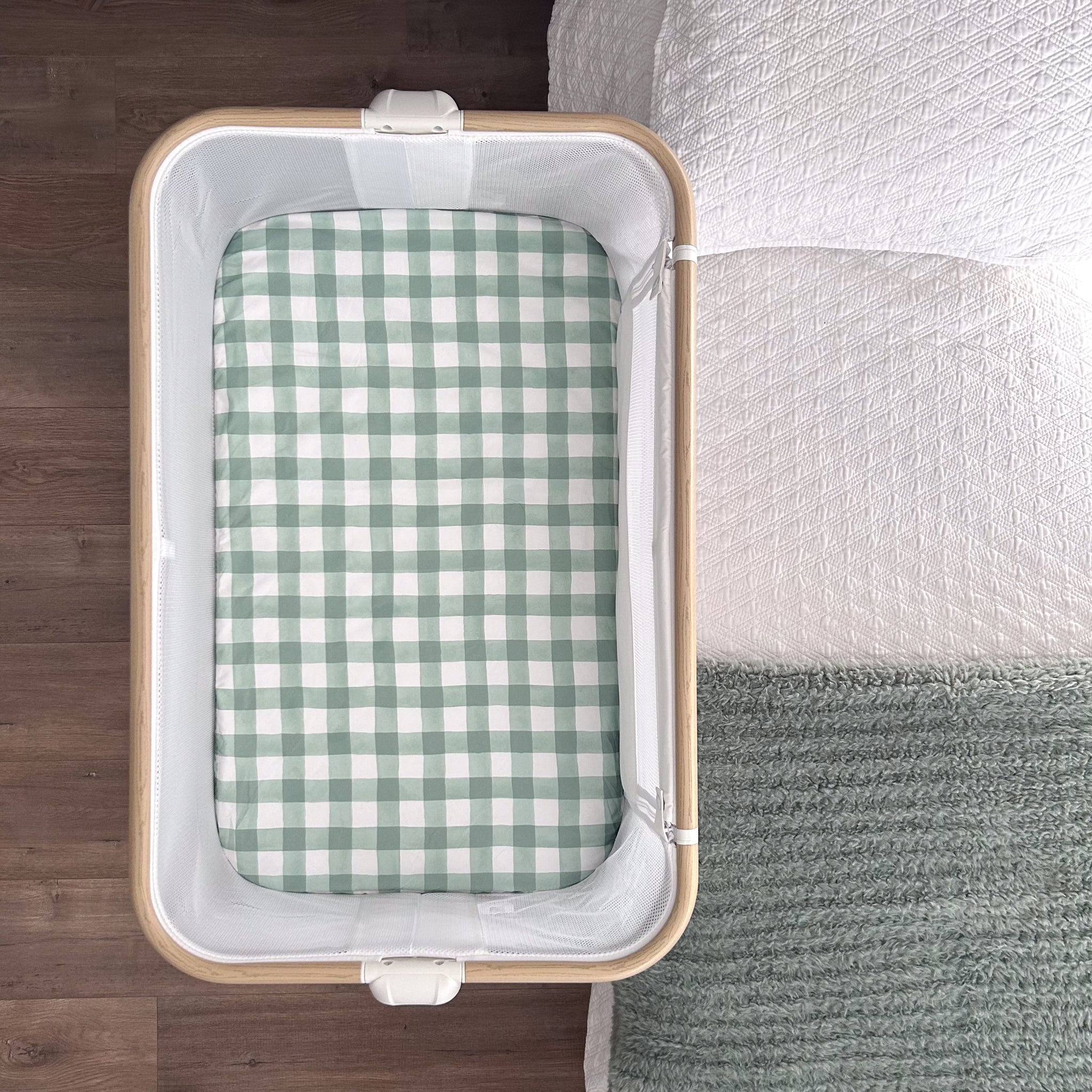 Waterproof Co-Sleeper / Change Pad Sheet | Green Gingham – Little Human ...