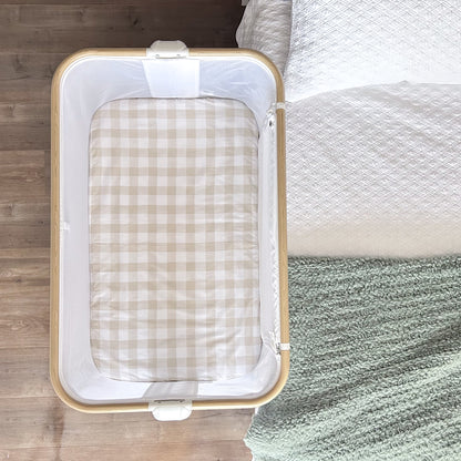 Co-Sleeper Bassinet / Change Pad Waterproof Sheet - Latte Gingham