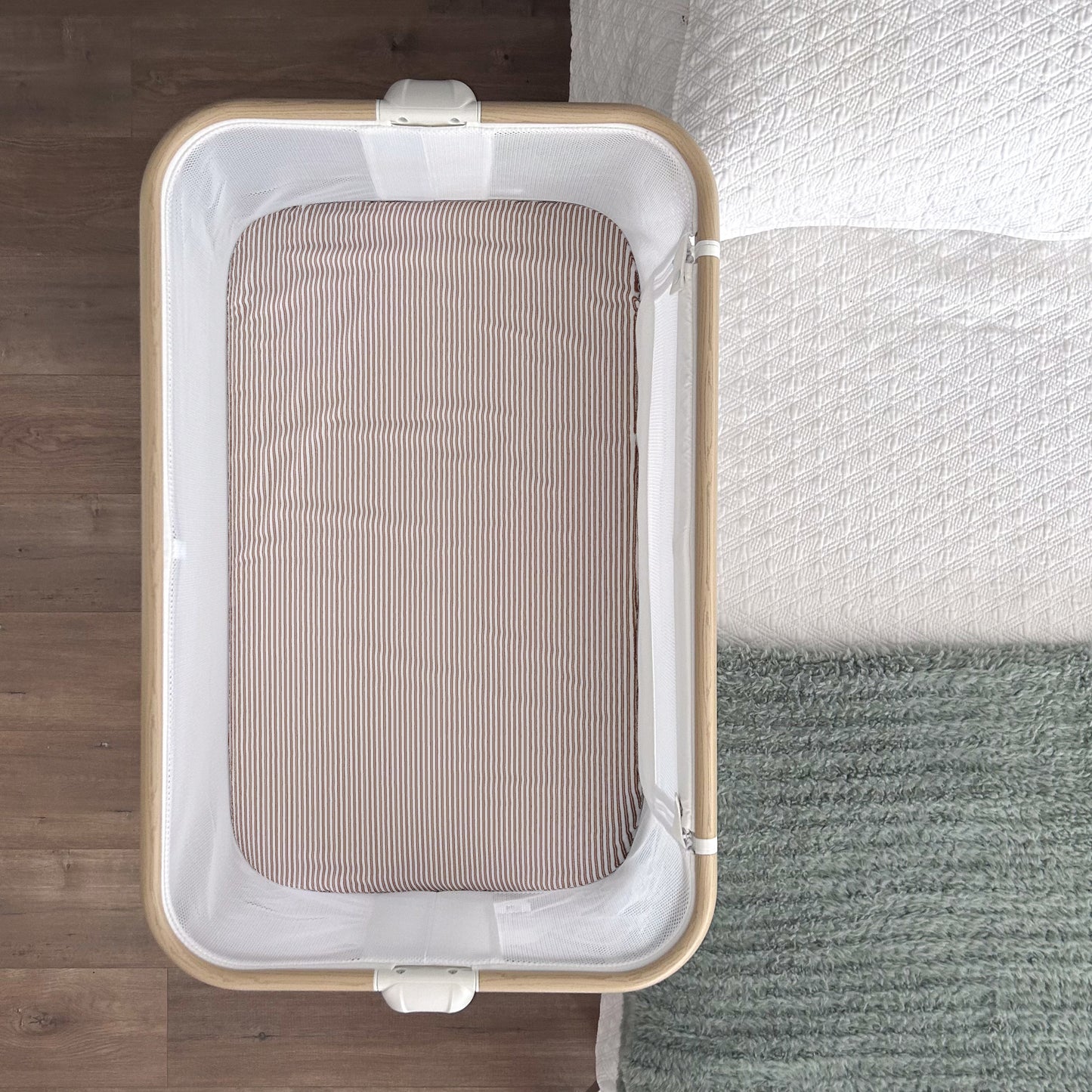 Co-Sleeper Bassinet / Change Pad Waterproof Sheet - Mocha Pinstripe