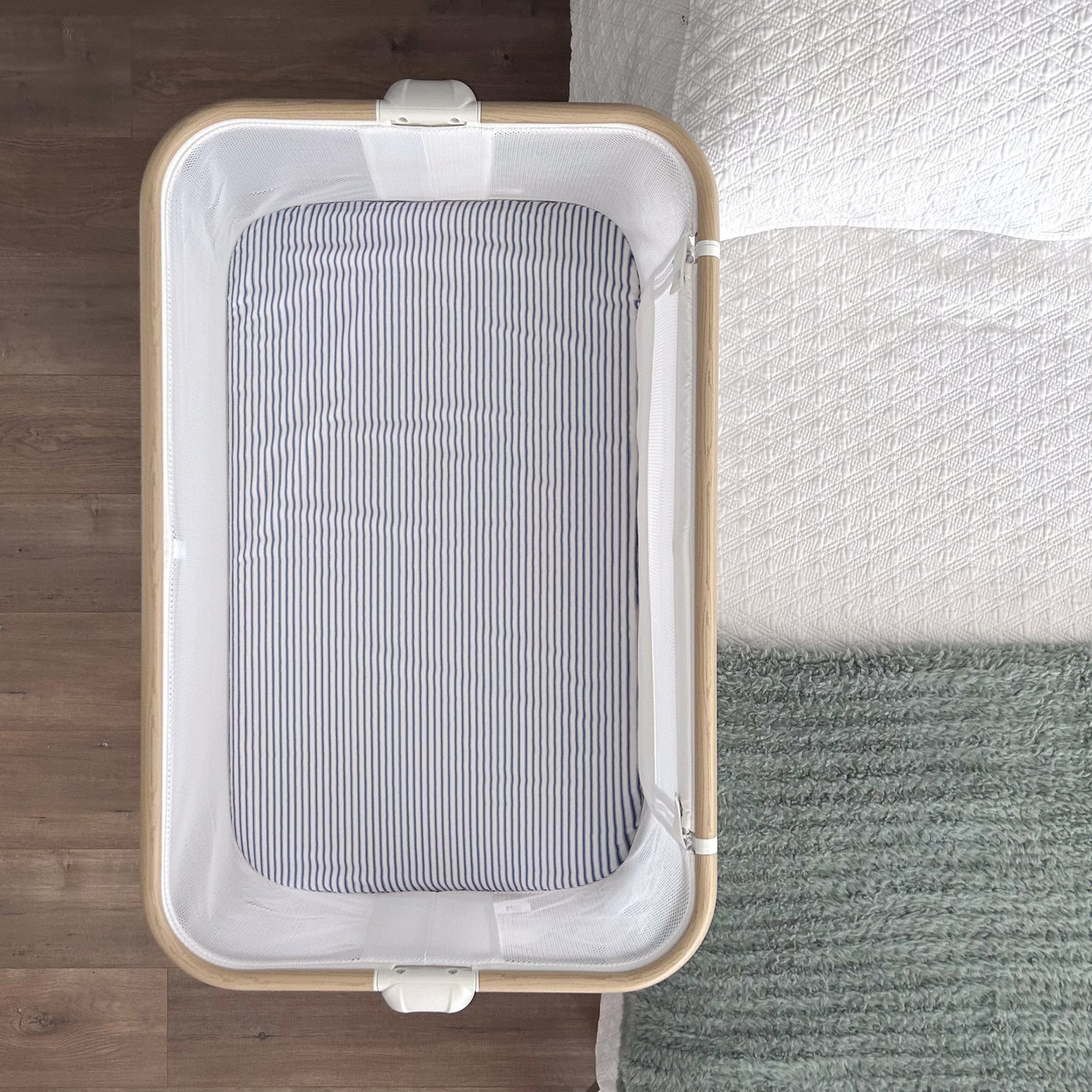 Co-Sleeper Bassinet / Change Pad Waterproof Sheet - Navy Ticking