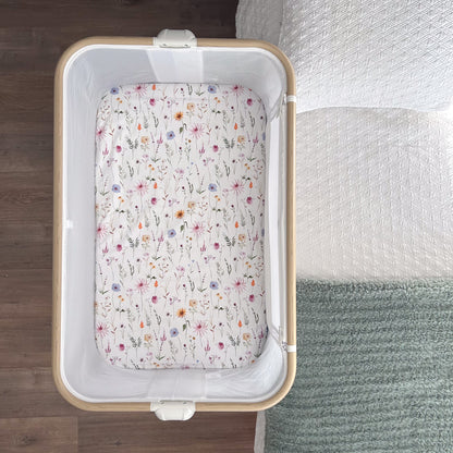 Co-Sleeper Bassinet / Change Pad Waterproof Sheet - Wildflower