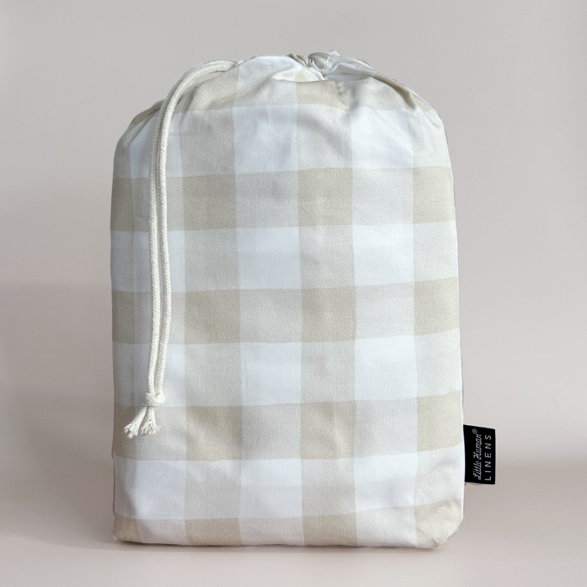 European / Large Cot Waterproof Sheet - Latte Gingham - Little Human Linens