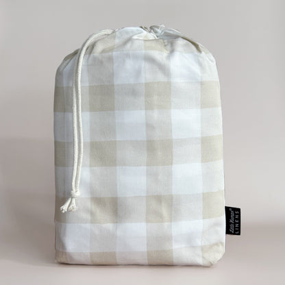 European / Large Cot Waterproof Sheet - Latte Gingham - Little Human Linens