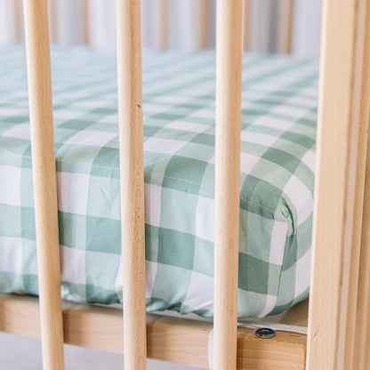 European / Large Cot Waterproof Sheet - Green Gingham