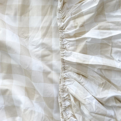 Mini Cot Waterproof Sheet - Latte Gingham - Little Human Linens