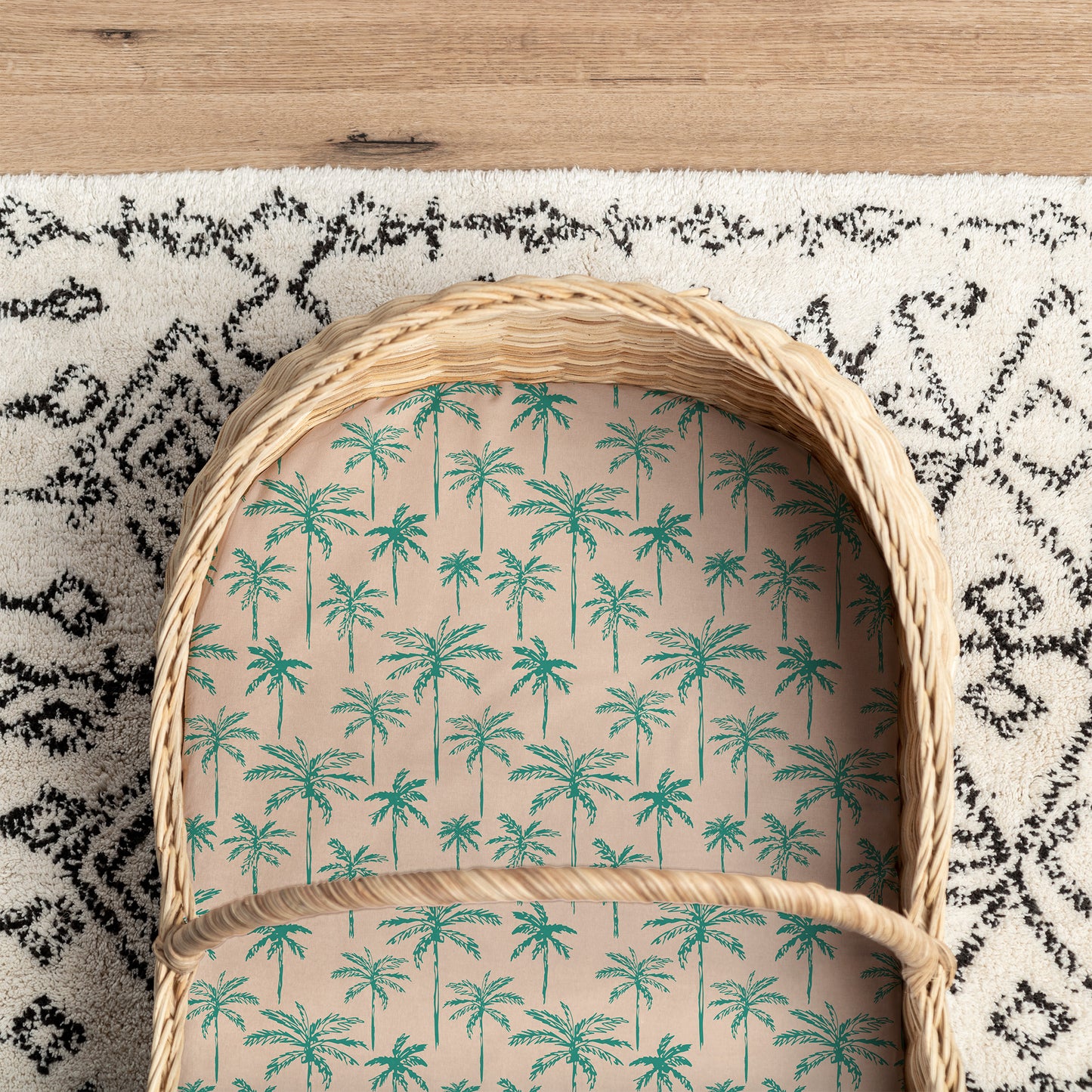 Small Bassinet Waterproof Sheet - Green Palms