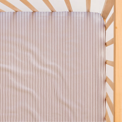 Cot Waterproof Sheet - Mocha Pinstripe