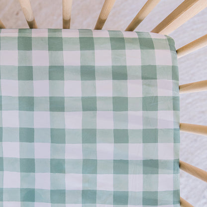 Cot Waterproof Sheet - Green Gingham