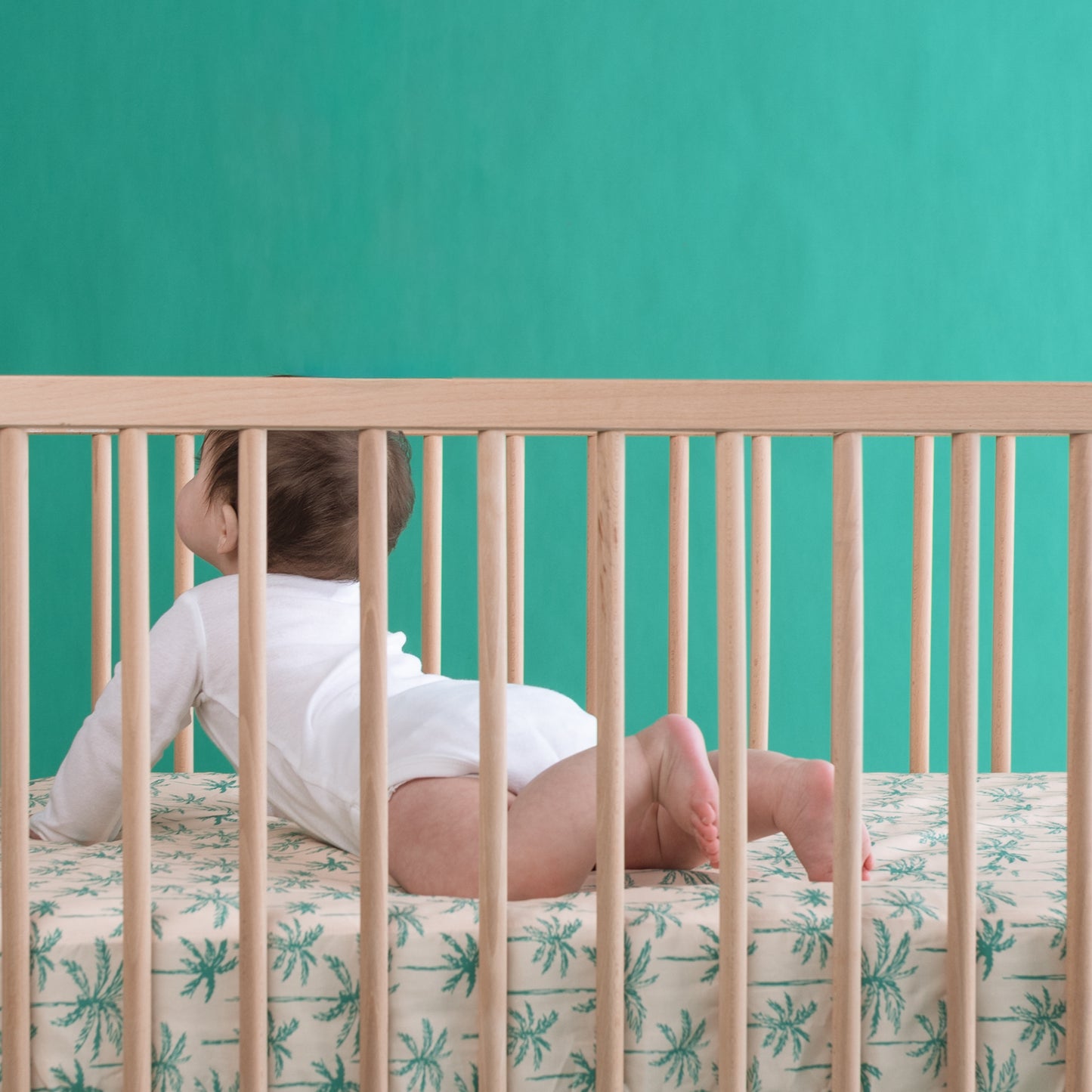 Cot Waterproof Sheet - Green Palms