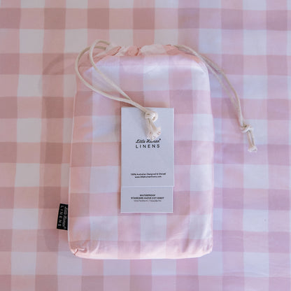 Cot Waterproof Sheet - Pink Gingham
