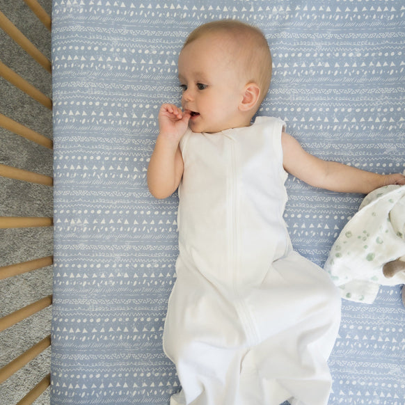 Cot Waterproof Sheet - Blue Geo - Little Human Linens