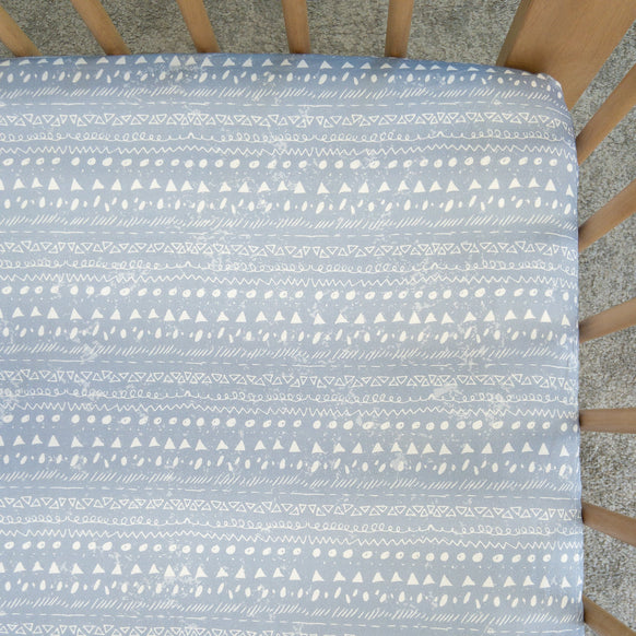 Cot Waterproof Sheet - Blue Geo - Little Human Linens