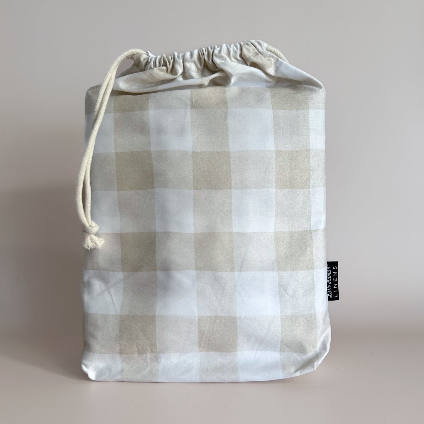 Mini Cot Waterproof Sheet - Latte Gingham - Little Human Linens