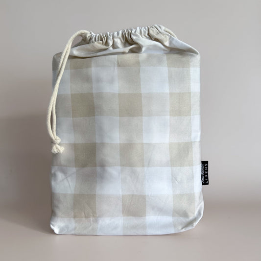 Mini Cot Waterproof Sheet - Latte Gingham - Little Human Linens